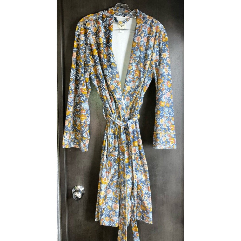 World Market Gray/blue Floral Print Loungewear Robe one size boho